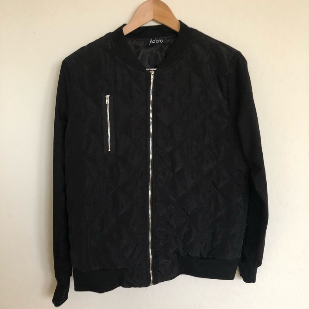 Black Down Quilted Bomber Jacket
